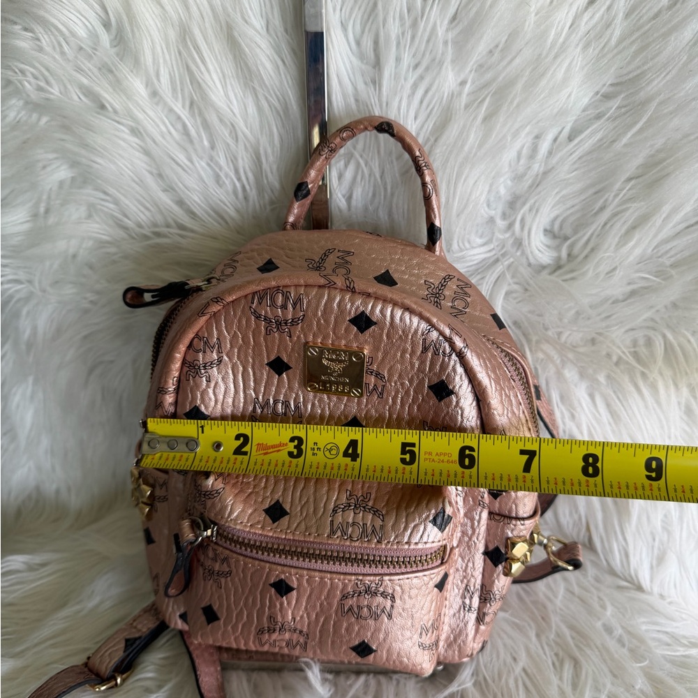 MCM Stark Bebe Boo X-Mini Backpack Metallic Rose Monogram Pink Visetos Leather - Picture 12 of 13